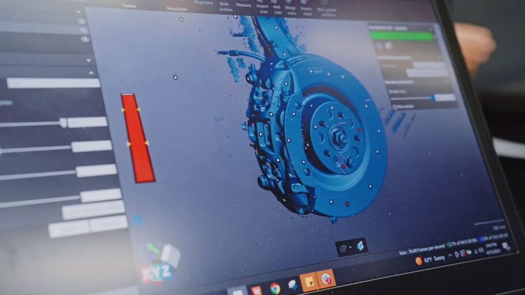 Real-time rendering of the 3D scan of the tesla wheel in VXelements software