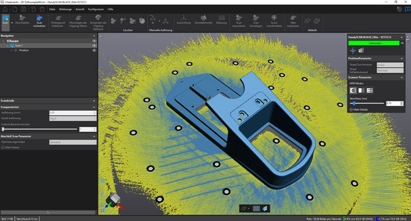 3D-Daten gescannter Teile werden durch Creaform VXscan verarbeitet.