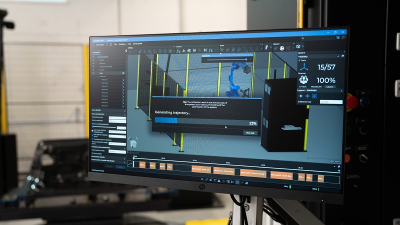 The CUBE-R M Serie’s computer displaying Creaform Metrology Suite’s Automation module generating the robot’s trajectory automatically.