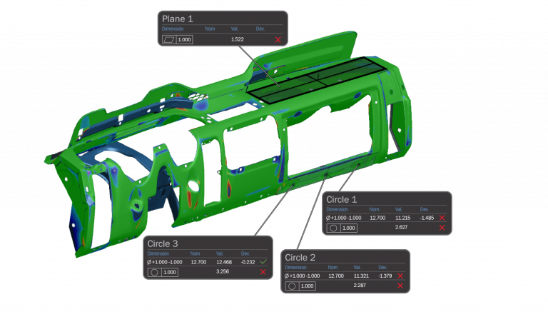vehicule dashboard colormap made in Creaform VXinspect software module
