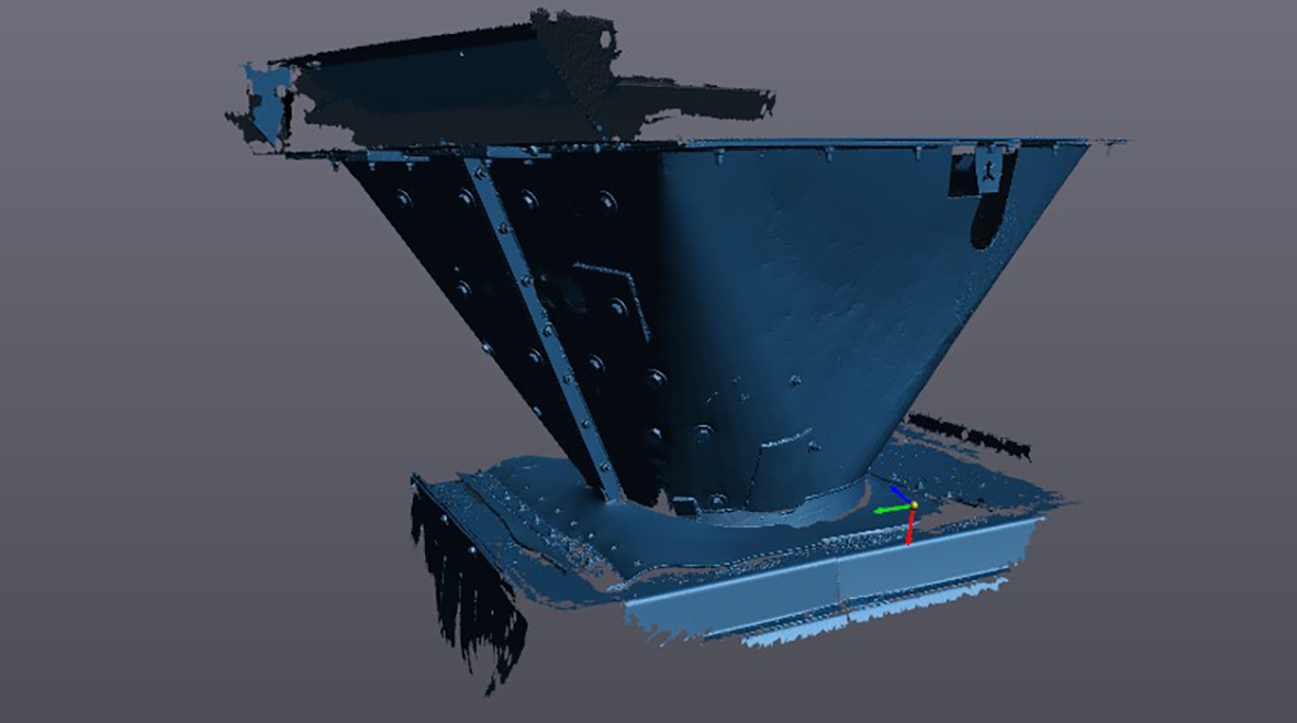 使用 3D 扫描仪和集成软件创建转运漏斗的 3D 模型