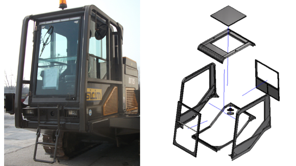 被扫描驾驶室的 CAD 模型. 驾驶室装配套件爆炸图