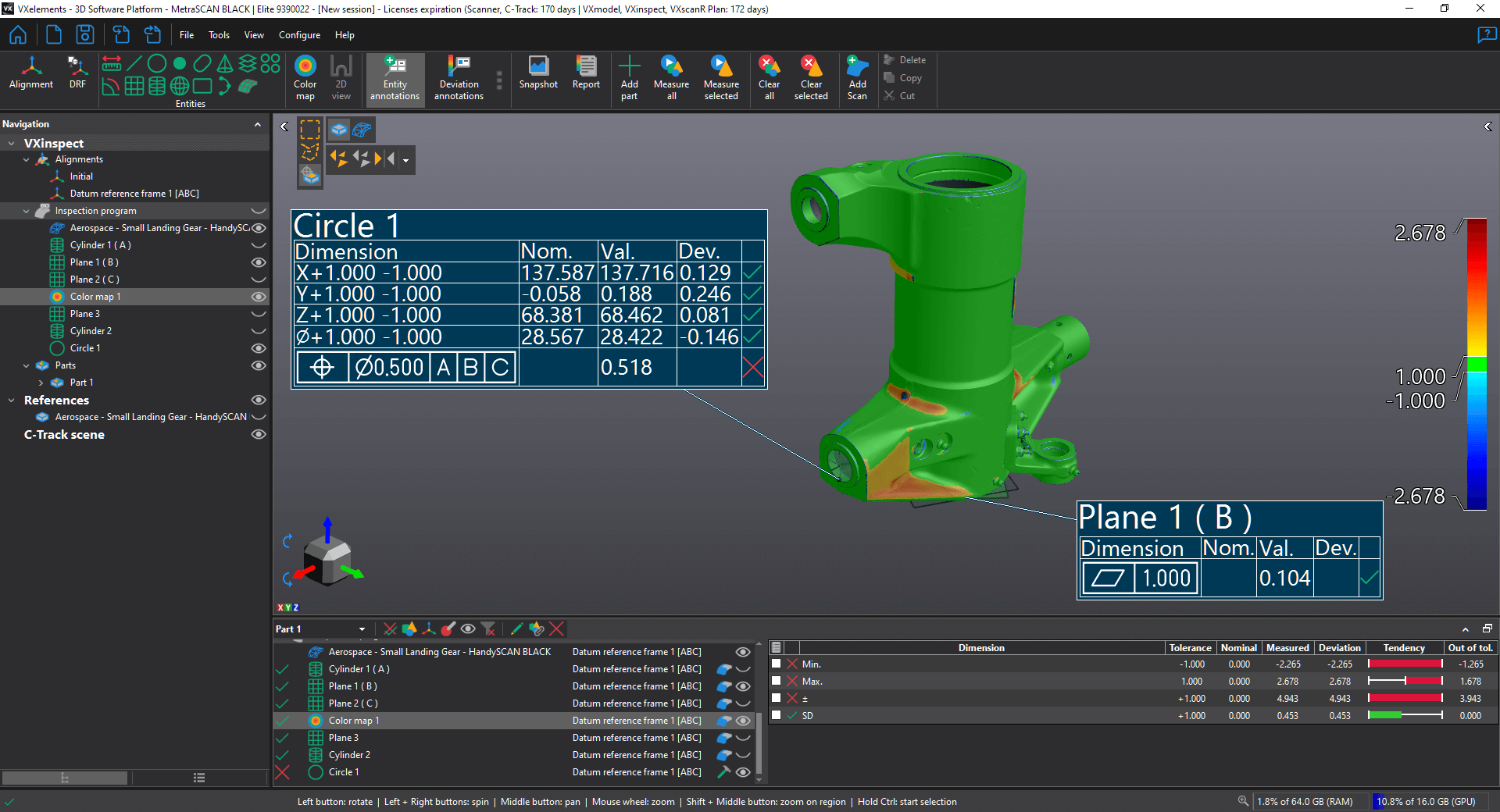 Clear, visual colormap showing precise part-to-CAD comparisons to identify deviations from the original design