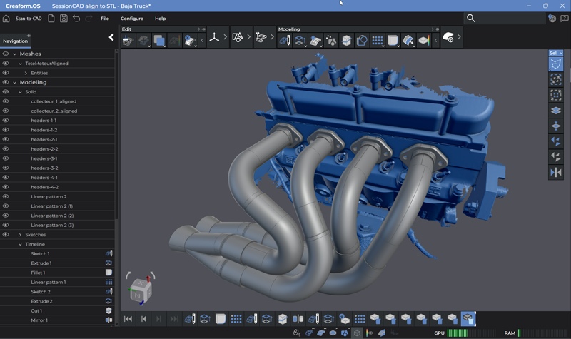 Creaform 形创扫描到 CAD Pro 软件模块中的新歧管 3D 模型图。