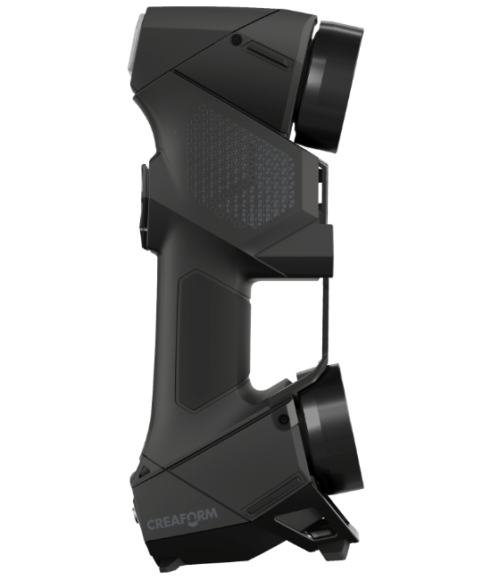 Side view of the Creaform HandySCAN 3D scanner, showcasing its ergonomic design and precision-engineered components.