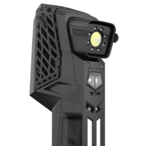 Close-up of the EVO Series 3D scanner showing dual lenses and black casing