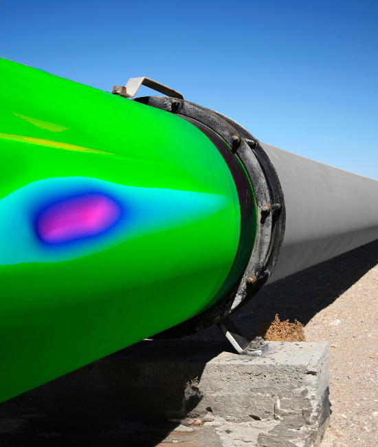 Pipeline with color map analysis on it showing dent