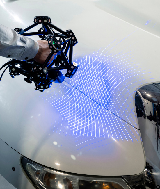 MetraSCAN 3D scanning white car hood