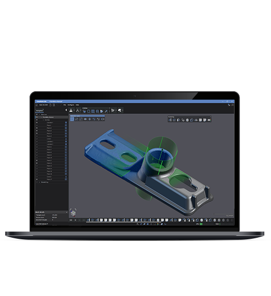 Laptop screen showcasing the Scan-to-CAD software interface