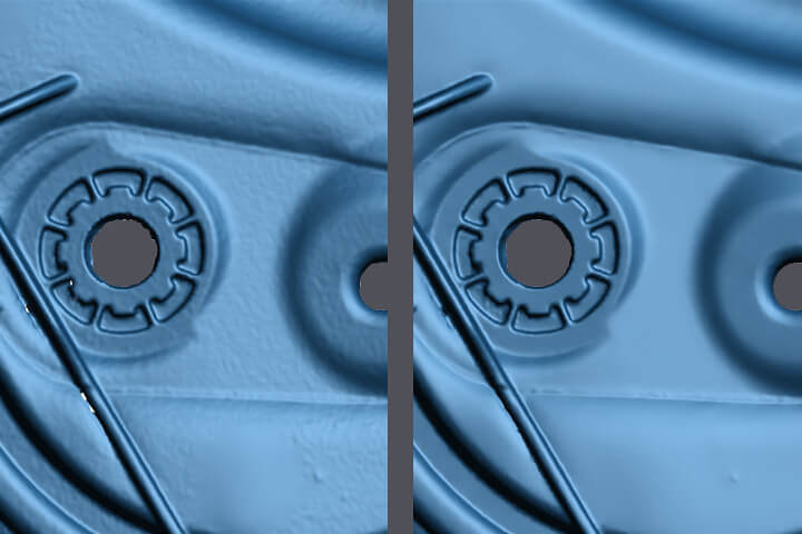 Mesh applied to a part, illustrating the advantages of the Smart Resolution feature.