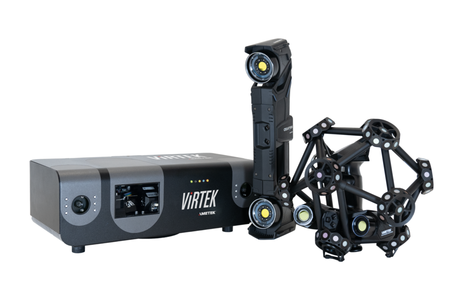 Sistema di posizionamento di visione 3D Virtek Iris, scanner HandySCAN 3D|MAX e scanner MetraSCAN 3D